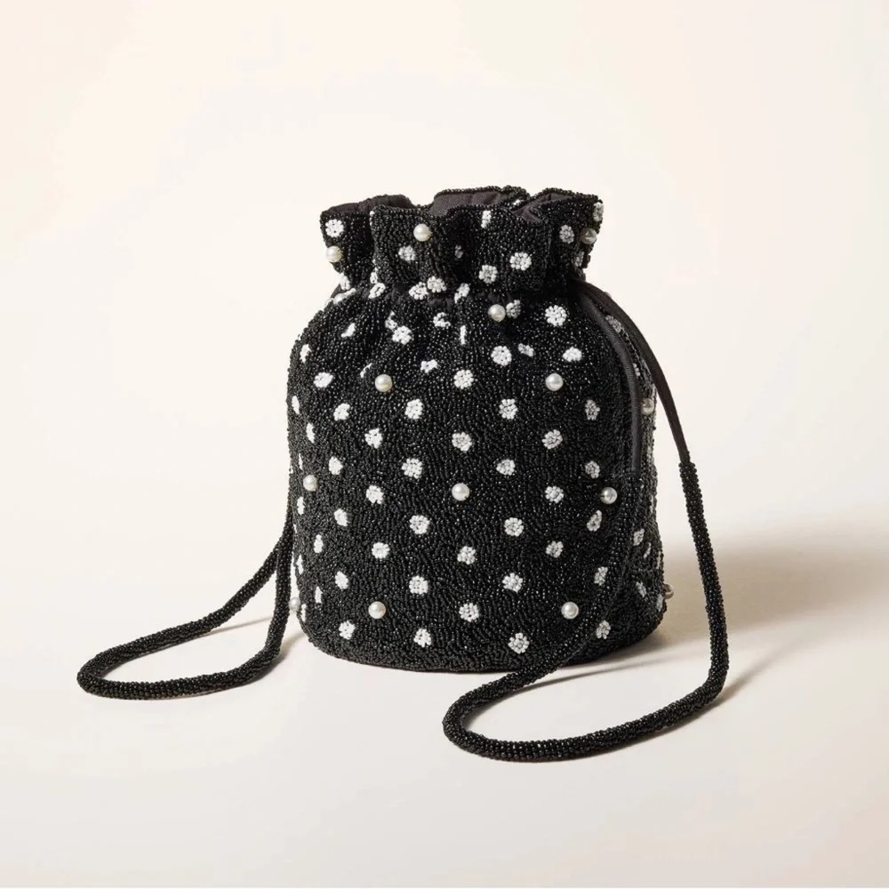 Kate Spade Black Mini Polka Dot Drawstring Bag NEW